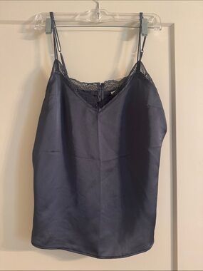Abercrombie & Fitch Navy Lace-Trim Satin Cami